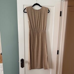 NWOT Black Tape Shoulder Pad Midi Dress - Sandalwood Heather